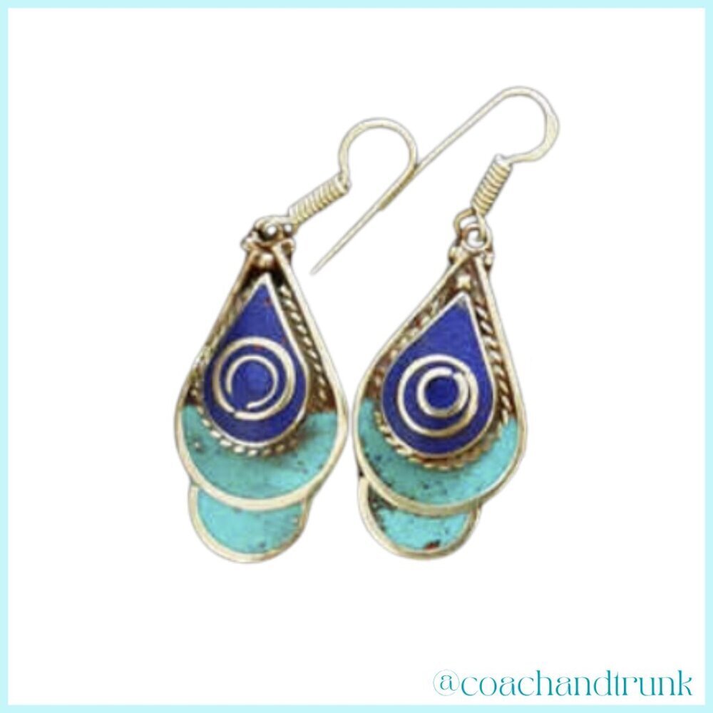 ARTISAN Lapis Lazuli Turquoise Silver Tear Drop French Hook Earrings - Picture 2 of 4